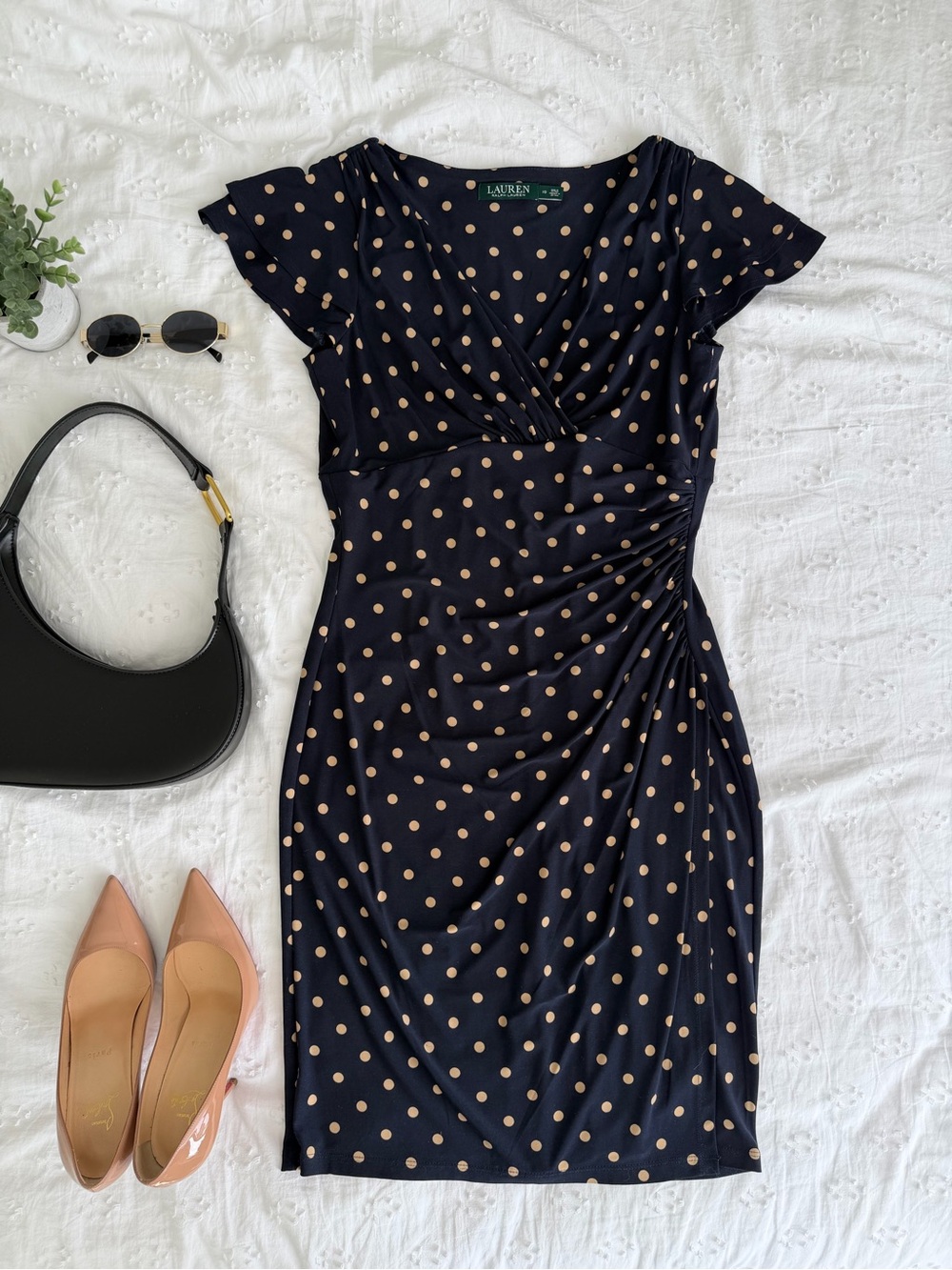Lauren Ralph Lauren Navy Polka Dot Sheath Dress